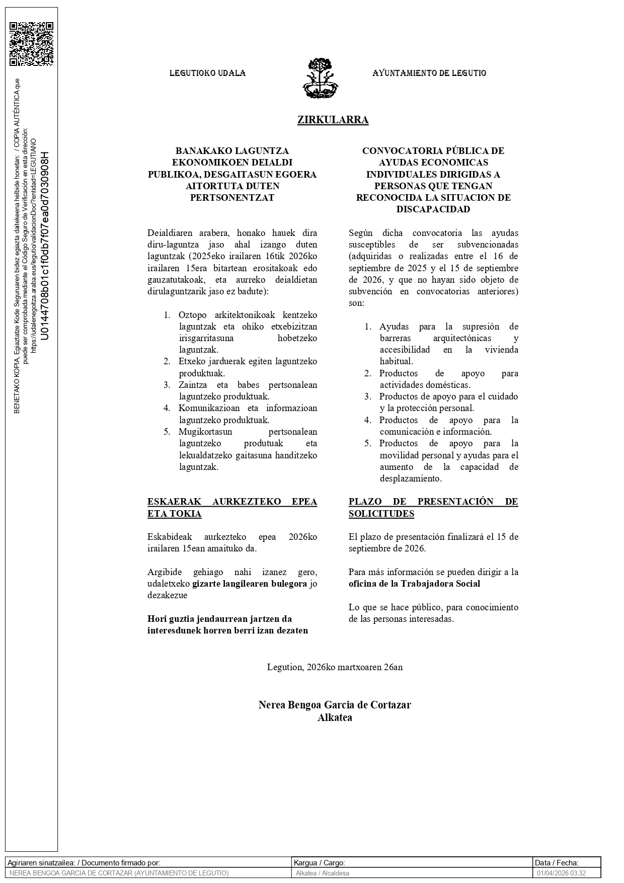 Desgaitasunentzako laguntzen deialdi publikoa