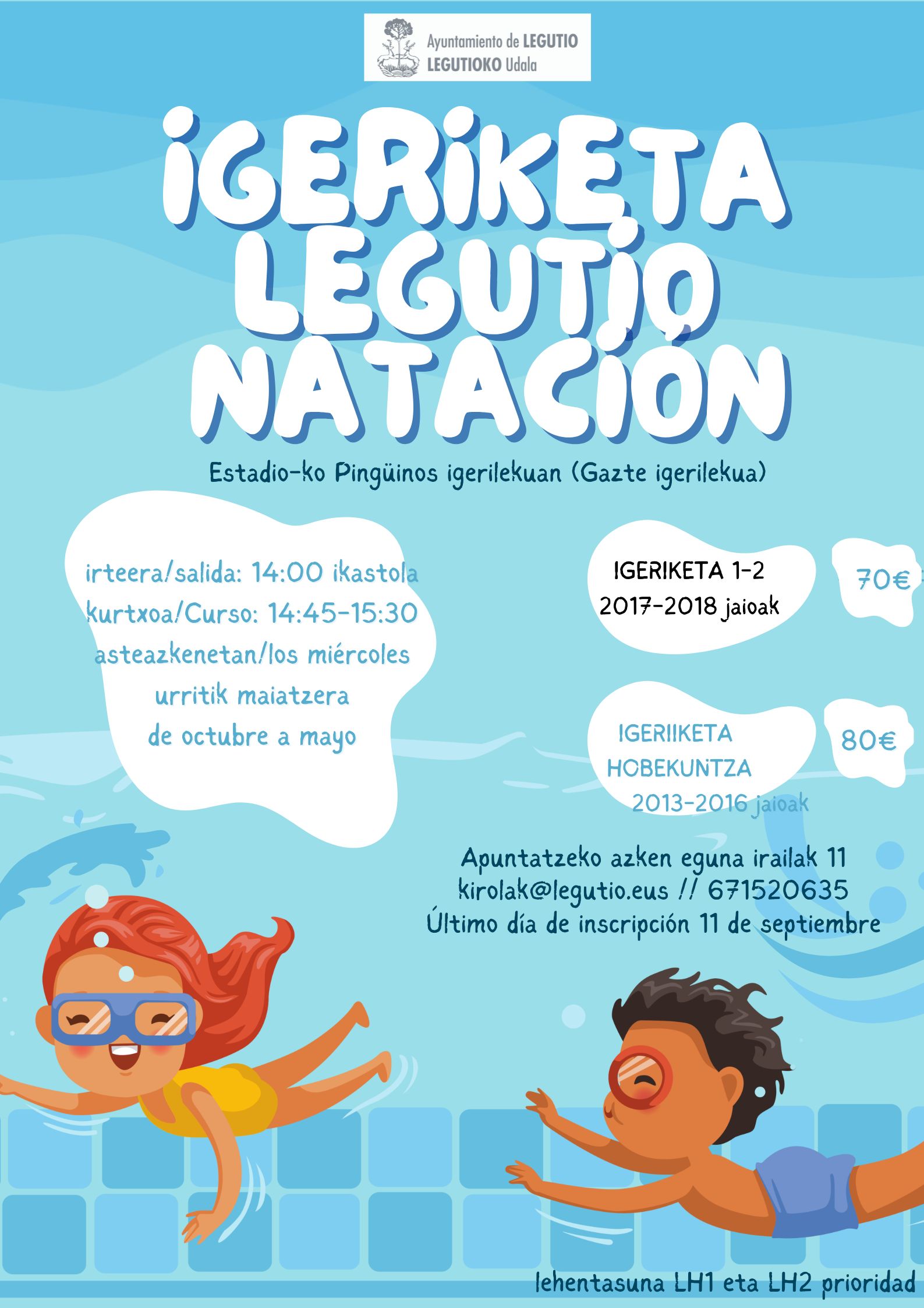 Curso NATACIÓN  Fin plazo de inscripción 11 de septiembre