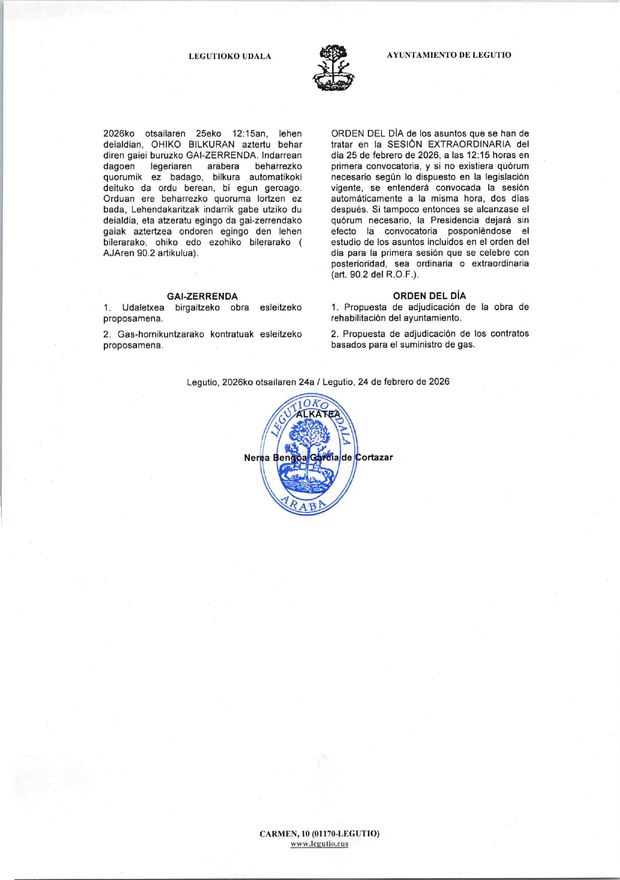 Ohiko bilkuraren gai-zerrenda. 2026/02/25.